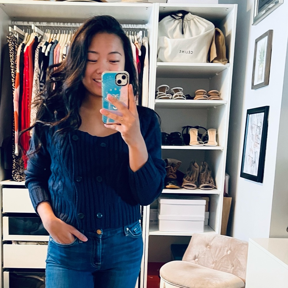 H&M Navy Cropped Knit Sweater